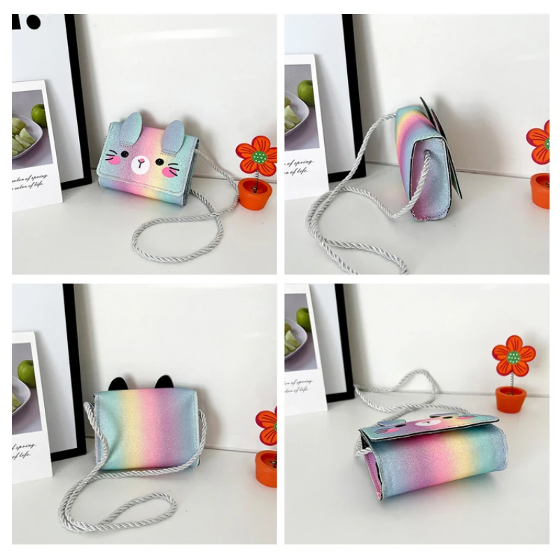 Gradient Color Princess Accessories Coin Purse Lovely Baby Girls Small Square Crossbody Bags Cute Rabbit Children's Shoulder Bag images - 6