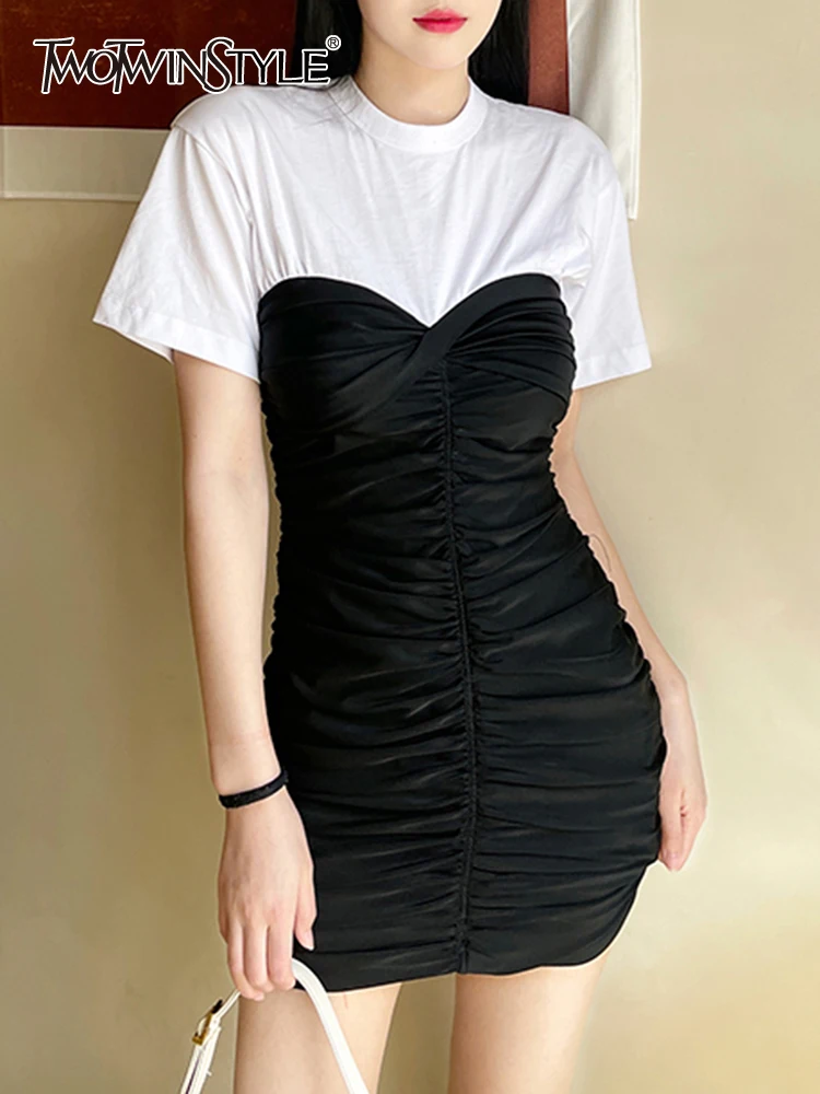 

Женское платье без рукавов TWOTWINSTYLE, однотонное платье с круглым вырезом и высокой талией, Повседневное платье