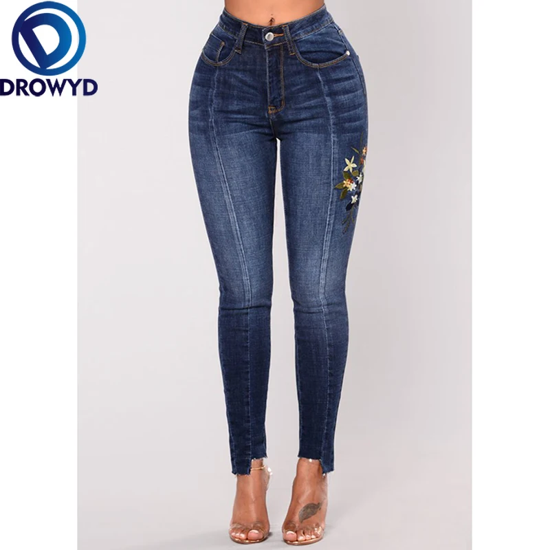 

Fashion Embroidered Jeans for Women Elastic Flower Jeans Female Pencil Denim Pants Flower Pattern Pantalon Femme Plus Size 3XL