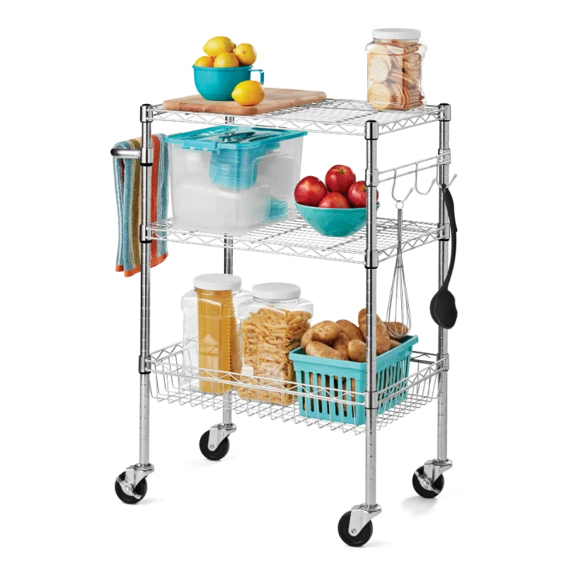 

Hyper Tough 3 Tier Wire Shelf Rolling Cart, Zinc, 500 lb Loading Capacity, Adult