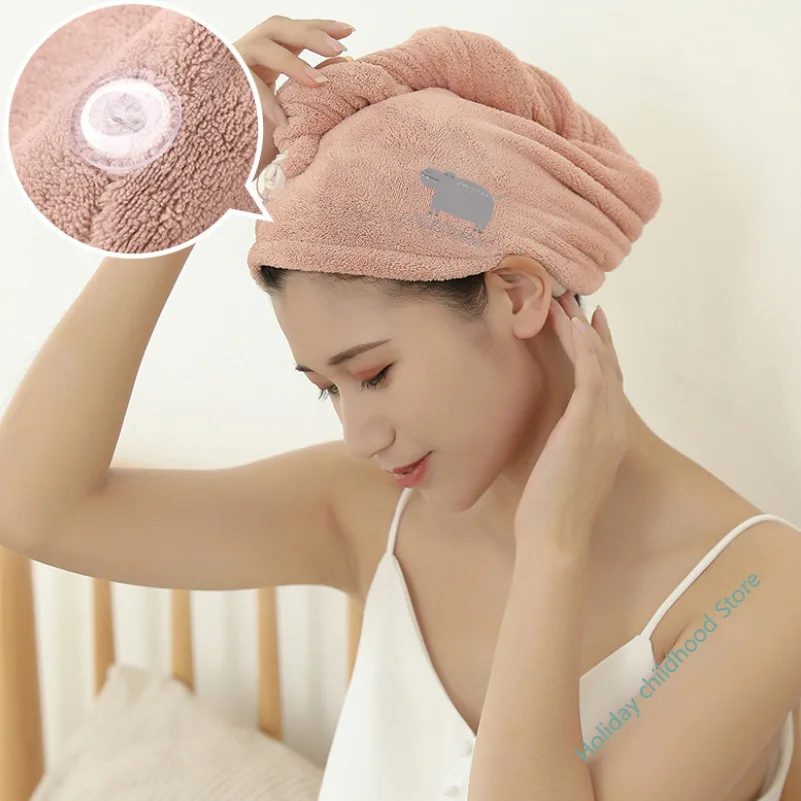 

Coral velvet cute dry hair cap absorbent quick-drying scarf Baotou towel shower cap wash scarf