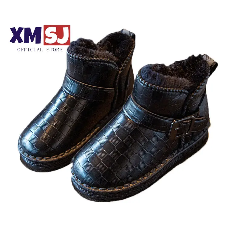 

Children Snow Boots Checkboard Metallic Colors Warm Kids Winter Shoes 25-36 Leisure Fashion Unisex Round Toe Boys Girls Boot