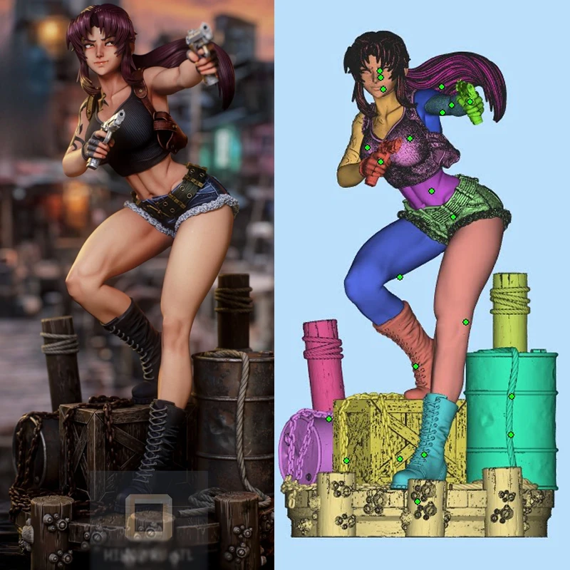 Фото 2 стиля игровых персонажей 7184 Revy, 3D-модель для печати, несобранная, неокрашенная, гаражный набор, NSFW GK фигурка, белая смоляная модель-набор №1
