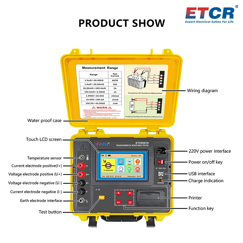 Тестер сопротивления постоянного тока ETCR3660 ETCR3670 10 А 50 kΩ для трансформаторной