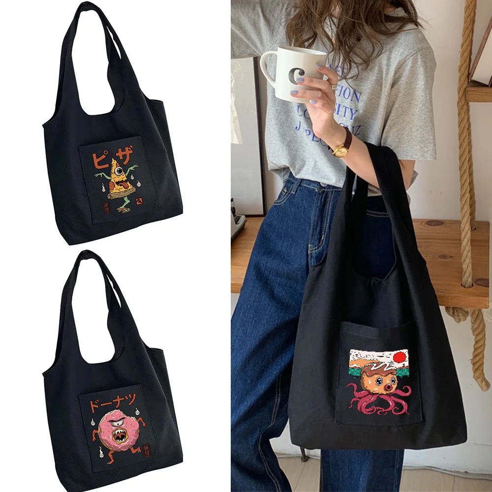 

Ladies Shopping Bag Commuter Shopping Vest Bag Cute Monster Collection Tote Bags Cotton Groceries Bolsas Eco Tote Bags