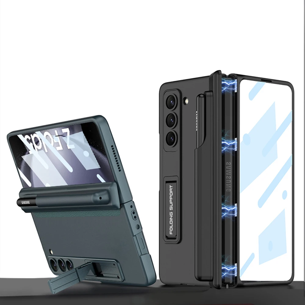 

Magnetic Hinge Protection Hard PC Phone Cover for Samsung Galaxy Z Fold 5 Case with S Pen Holder Screen Protector Bracket