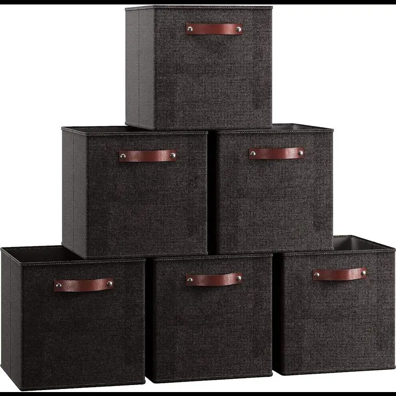 

Storage Box,Shelf Basket,with Handles,Home,Foldable,6-Pack,13" x 13",Black