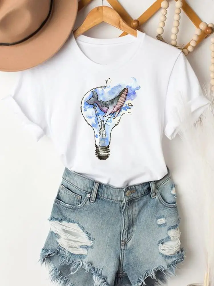 

Женская пляжная Акварельная одежда с животными, женская повседневная одежда, летняя модная футболка с принтом и коротким рукавом, футболки ...