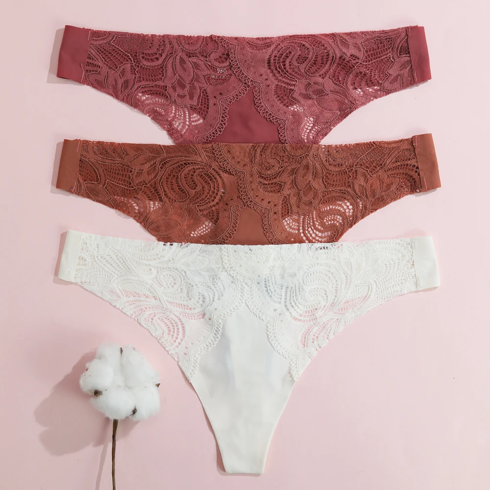 

VKME Women's Lace Cotton Panties Sexy Transparent Lace Low Waist Panties Seamless Comfort Ice Silk Briefs T Pants S-L Underwear