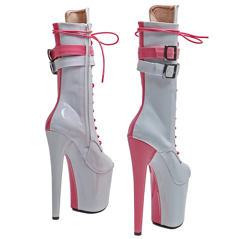 Leecabe/20 см/8 дюймов розово-белые ботинки на платформе с лакированным верхом высоком