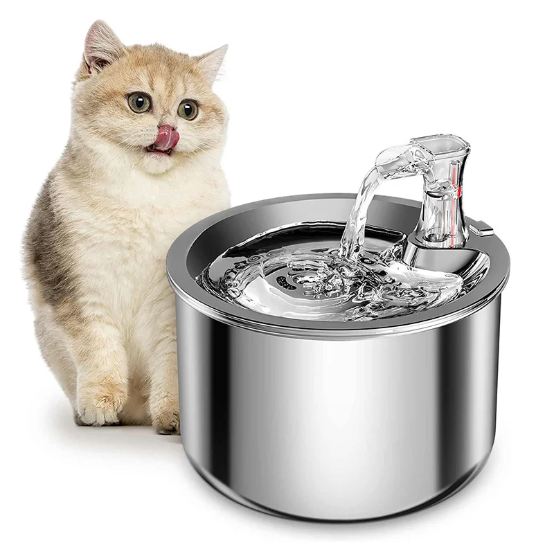 

Cat Water Fountain Filter Triple Filtration 2L Stainless Steel Pet Automatic Drinker Quiet Pump Auto Dog Dispenser Water Bowl