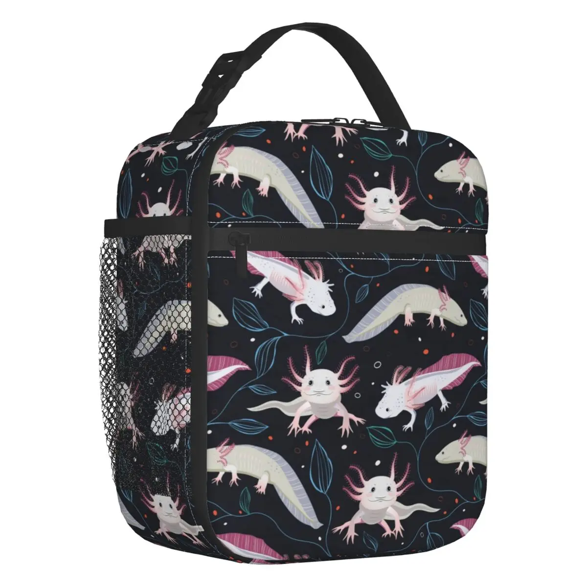 Cute Exotic Salamander Animal Axolotls Insulated Lunch Tote Bag Resuable Thermal Cooler Food Lunch Box Outdoor Camping Travel