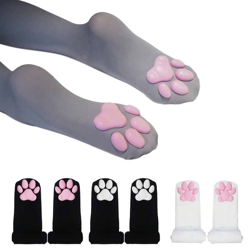

Women Girls Anti-Slip Over Knee Socks 3D Kitten Paw Claw Toe Pad Thigh High Stockings Cosplay Costume 37JB