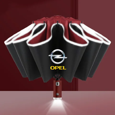 Автоматический зонт с фонариком для opel insignia astra j h g corsa d zafira b, Светоотражающая полоса, большой зонт для заднего хода