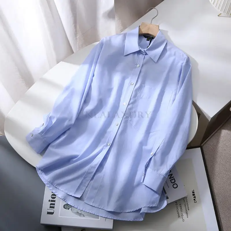 CNlalaxury 2022 Осенняя Женская Хлопковая полосатая рубашка высокого качества блузка с