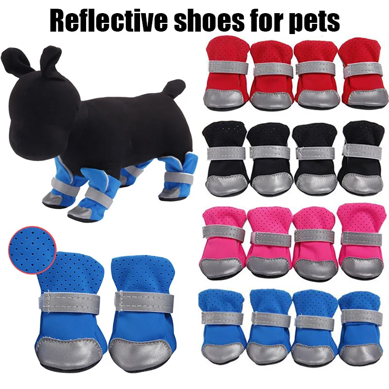

Summer Dog Shoes Anti-Slip Pet Shoes With Reflective Straps Comfortable Breathable Mesh Dog Feet Protector Foot Cover 4Pcs/set