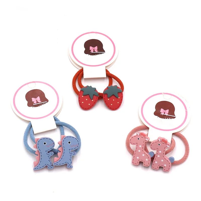 

Children's headwear Korean new girl cartoon animal fruit rubber band baby dinosaur hair rope