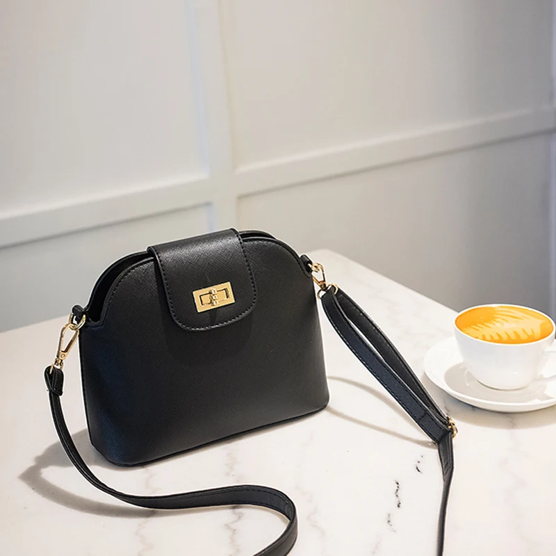 

KYYSLO Women Bag Shell Lady Bag Lock European and American Fashion Mini Female Bag Wild Simple PU Solid Color Shoulder Messenger
