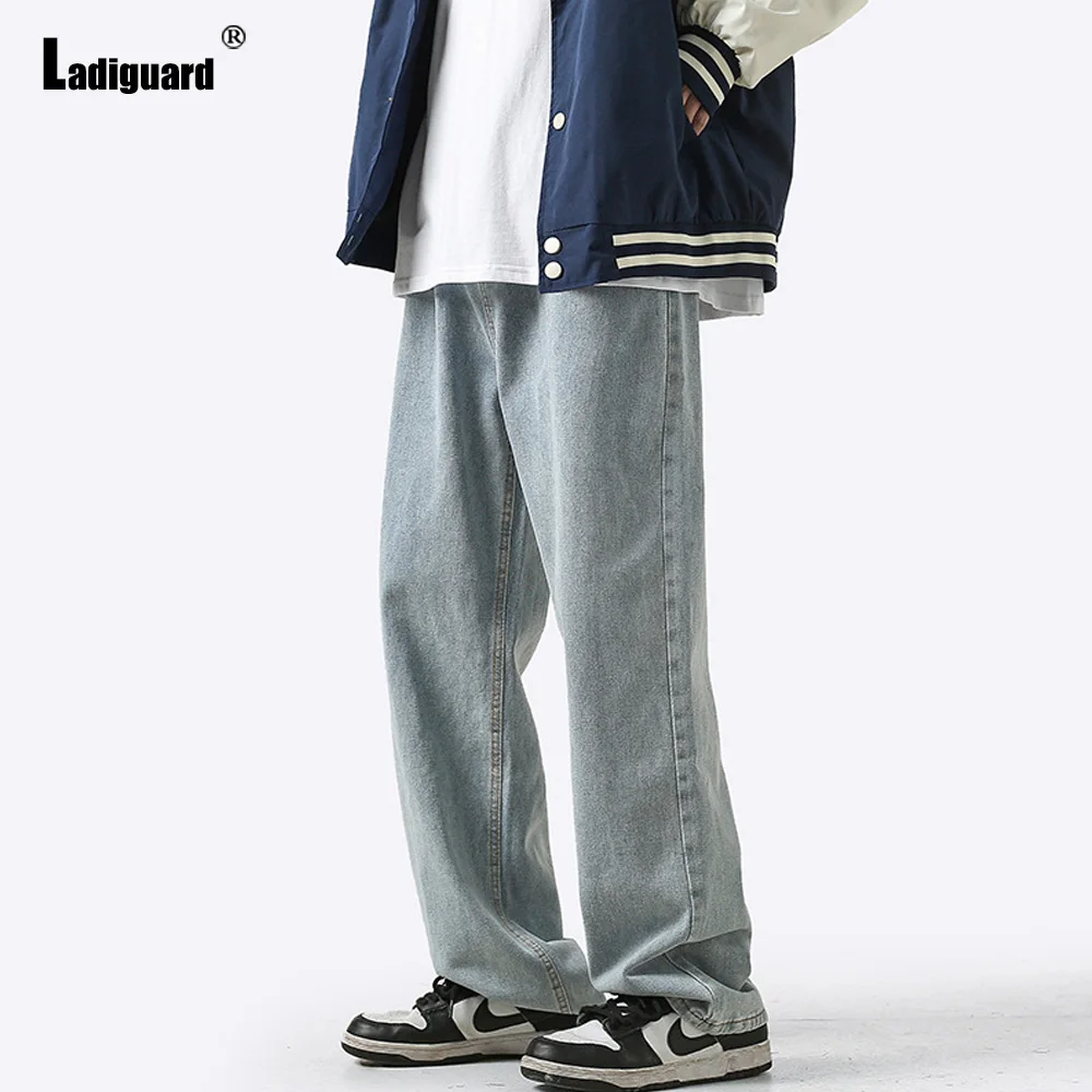 Ladiguard Men's Jeans Straight Leg Denim Pant Casual Loose Trouser Men Spliced Pockets Hip Hop Pants 2023 Kpop Fashion Jean Wear