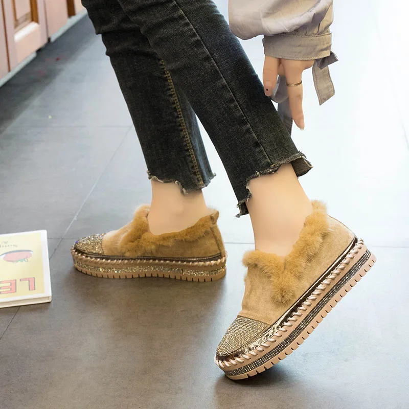 

Autumn Winter Warm Real Mink Fur Shoes Women Luxury Hand Stitching Leather Winter Shoes Woman Slip-on