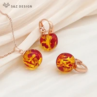 sz design new elegant round flower ambers dangle earrings jewelry sets for women personality party jewelry pendant necklace