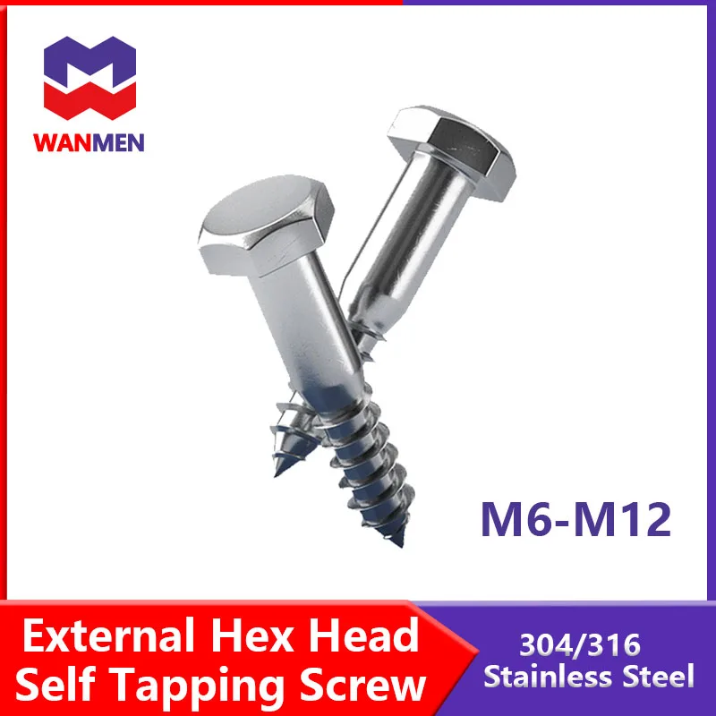 M6 M8 M10 M12 304/316 Stainless Steel External Hexagon Self Tapping Screw External Hex Head Cap Tapping Large Long Wood Screws