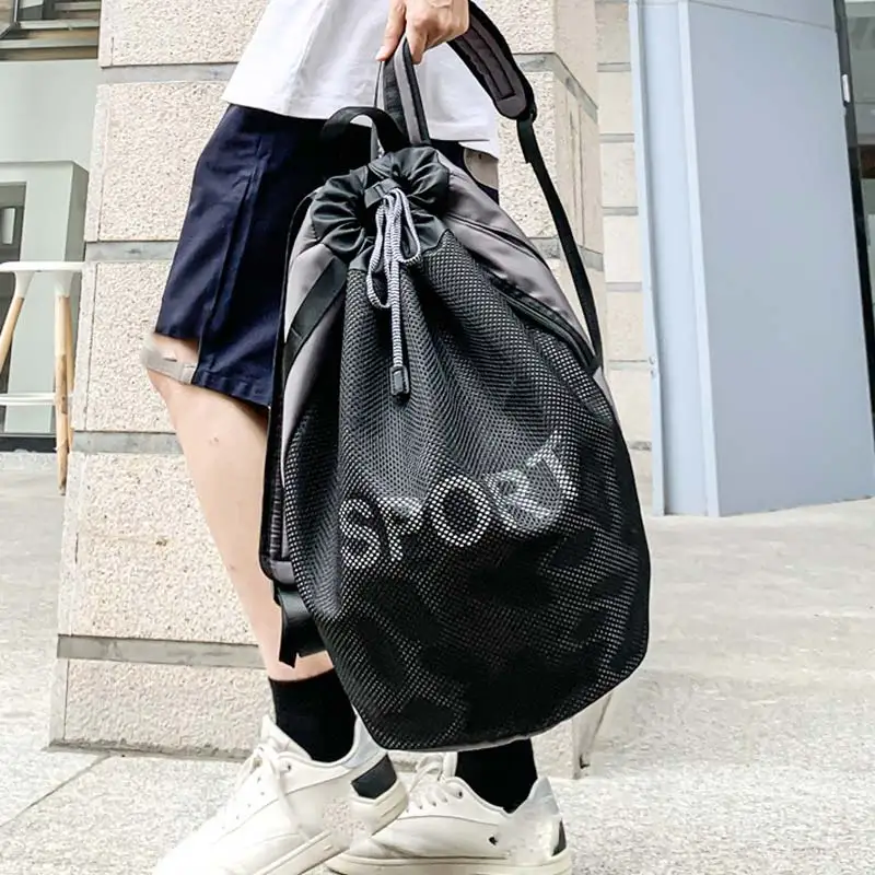 Men Basketball Sports Bag Soccer Storage Mesh Bags Gym Training Shoulder Backpack Fitness Handbag Drawstring School Bag  X557A