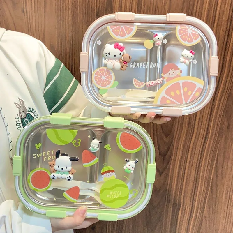 Милый Ланч-бокс Sanrio Hello Kitty переносной кавайный аниме из нержавеющей стали для