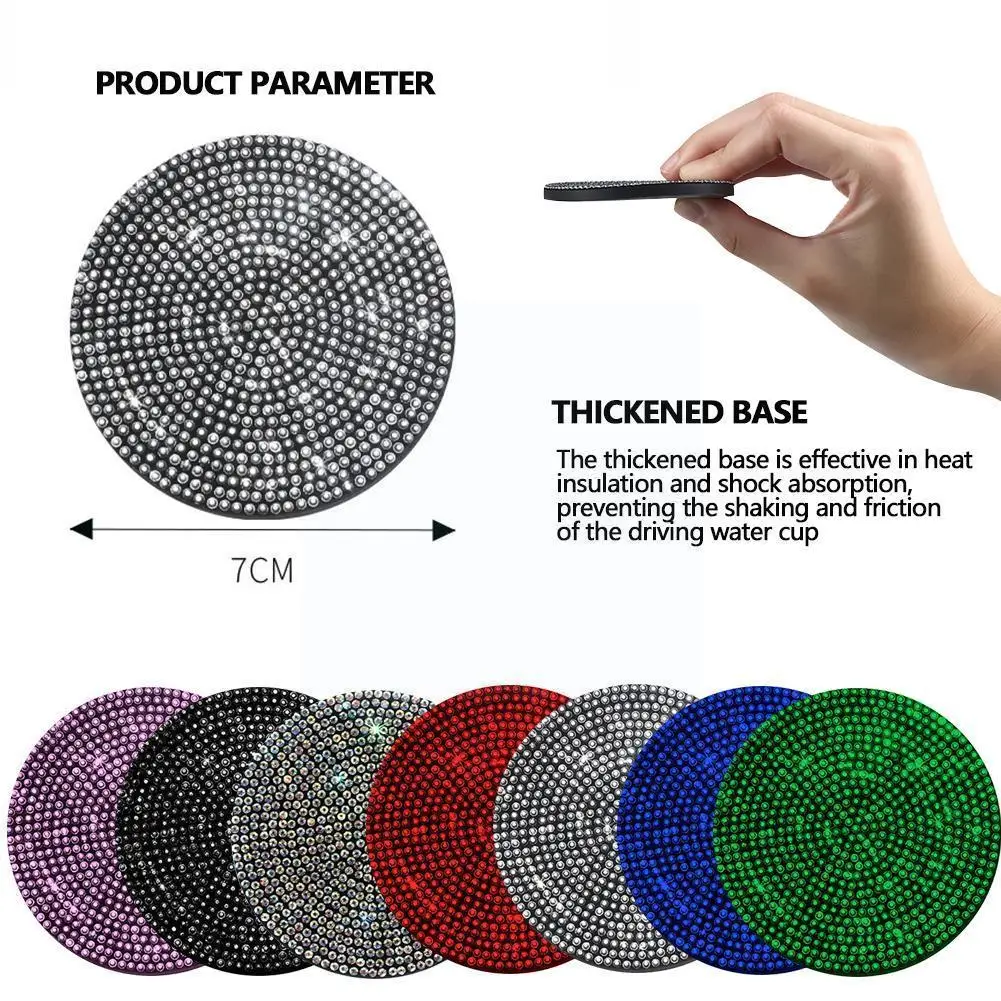 

1pc Diamond Car Coaster Car Accessories For Woman Water Cup Slot Non-slip Mat Silica Gel Pad Cup Holder Mat N1i8