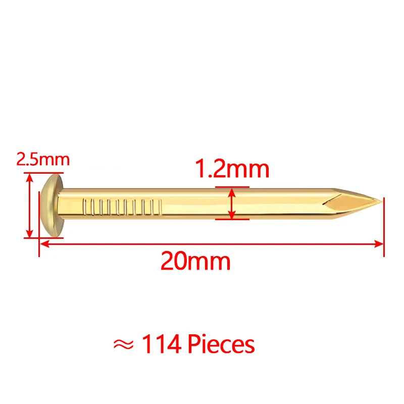 Мини-латунные гвозди 1,2 мм — медные штифты с круглой головкой для деревообработки, изготовления моделей и поделок своими руками (золотой цвет, небольшой размер 8 мм≈239 шт.)