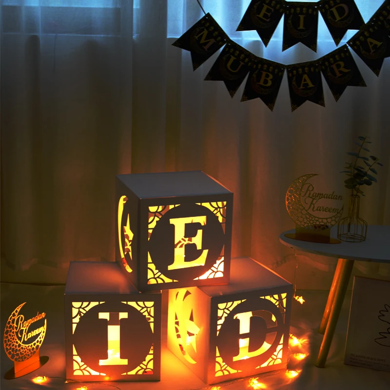 Украшение для коробки Eid Mubarak светодиодная гирлянда Рамадан Декор баннер звезды