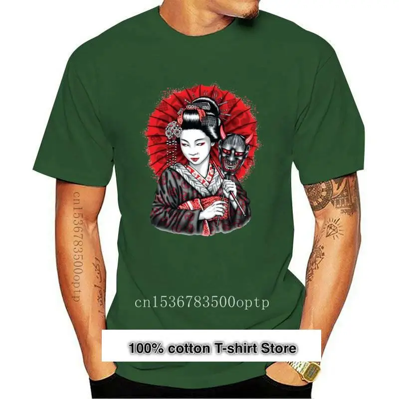 

Ropa de cuello redondo para hombre, camiseta de Geisha Oni Mask, Yokai Ogre, Kuruoshiki, cultura artística asiática, nueva