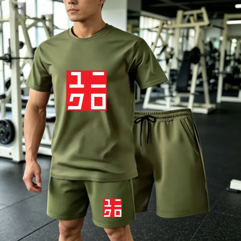 Фото Мужской летний комплект Uniqlo из 2 предметов, хит продаж, футболка с короткими рукавами и завязками, повседневный спортивный комплект для бега, фитнеса, езды на мотоцикле №4