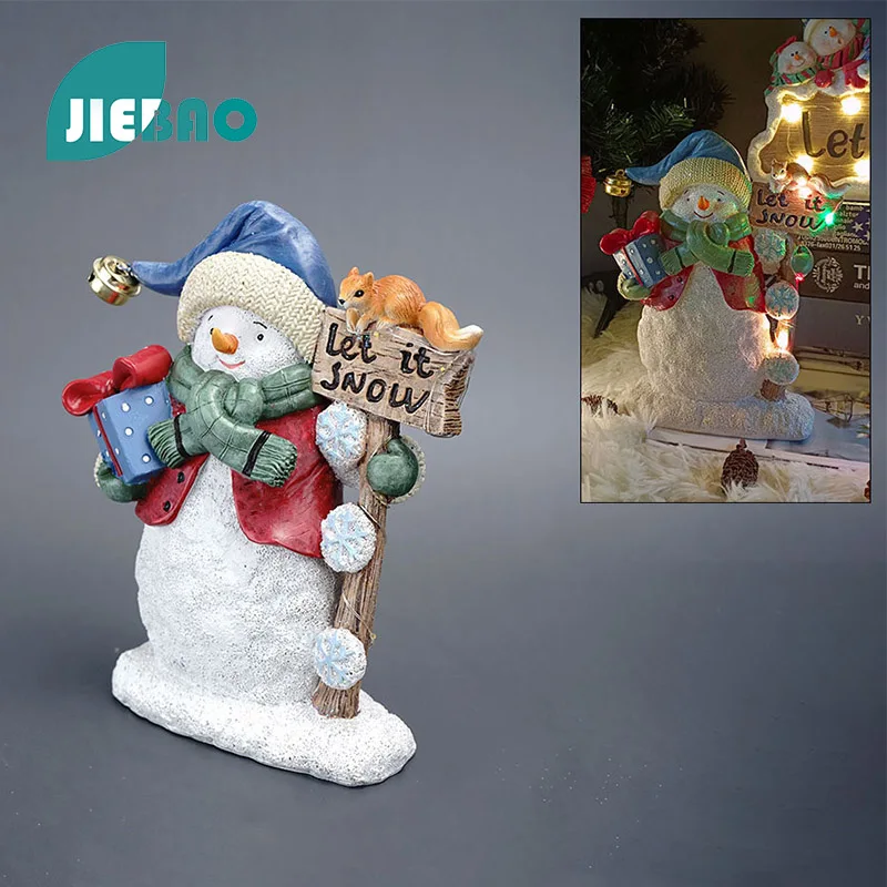 

Christmas Snowman With Lights Resin Statue Nordic Abstract Ornaments For Figurines Interior Sculpture Room Home Decoration