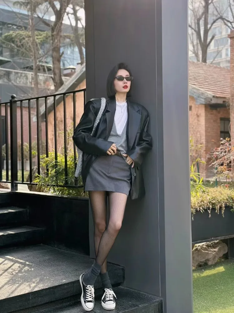 Черное кожаное пальто Theory Harvey Hong Kong Sle верхняя одежда для женщин осень 2023 новая