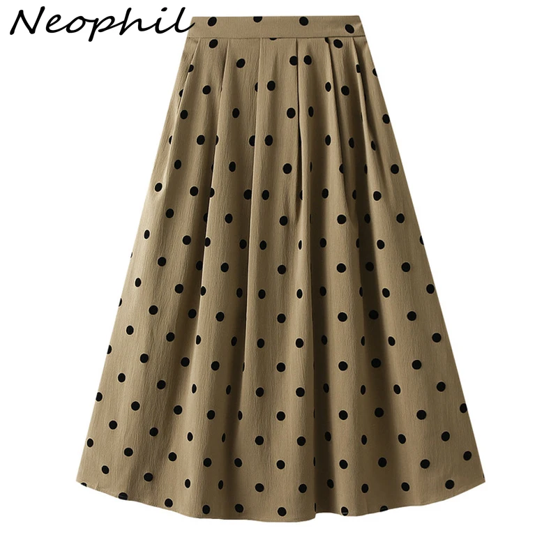 

Neophil Velvet Polka Dot Women Pleated Skirt 2022 Autumn Casual Beige Casual Fashion Jupe Femme A-Line Midi Skater Skirt S220901