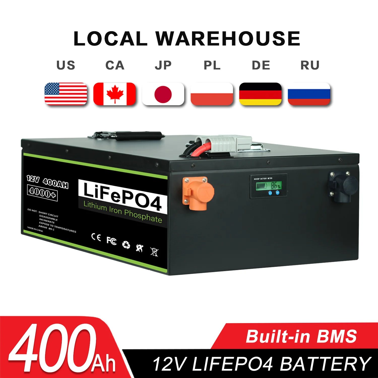 Новый 12В 24В 48В 50Ah 80Ah 100Ah 200Ah 280Ah 400Ah LiFePO4 аккумулятор Встроенный BMS перезаряжаемый аккумулятор для инвертора Solar RV без НАЛОГА