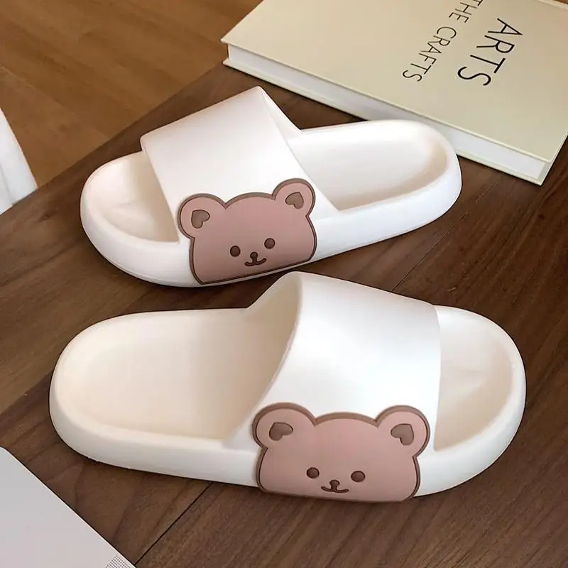 Summer Slippers for Women and Men Sandals Beach Slides Flip Flops Cartoon Bear Thick Soled Unisex Bathroom Shoes