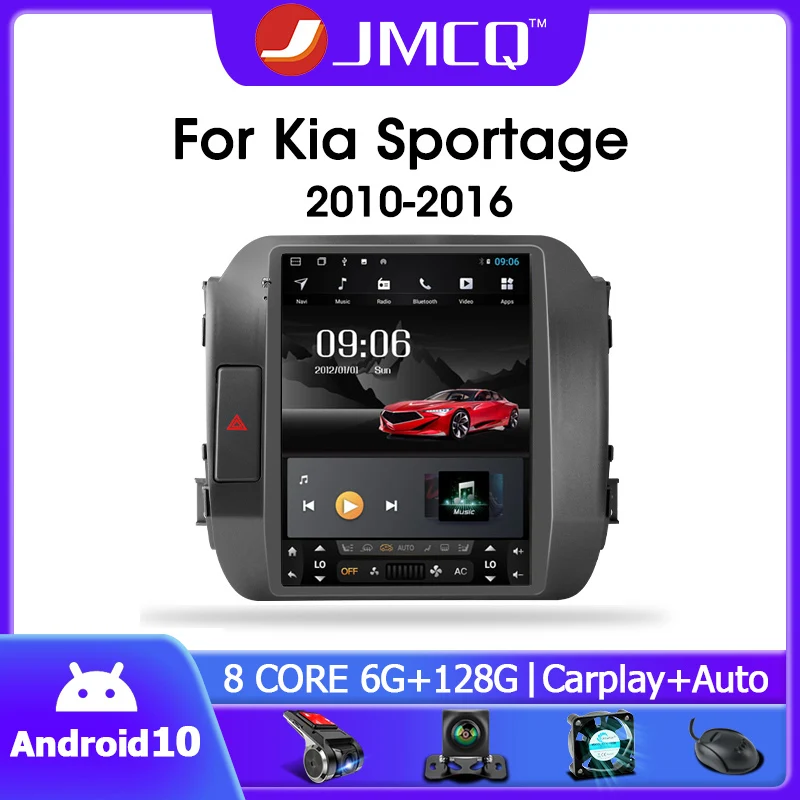 JMCQ Android 10 IPS Car Radio For KIA Sportage 3 2010-2016 2din Multimedia Video 4G Navigation Carplay Head Unit for Tesla Style 