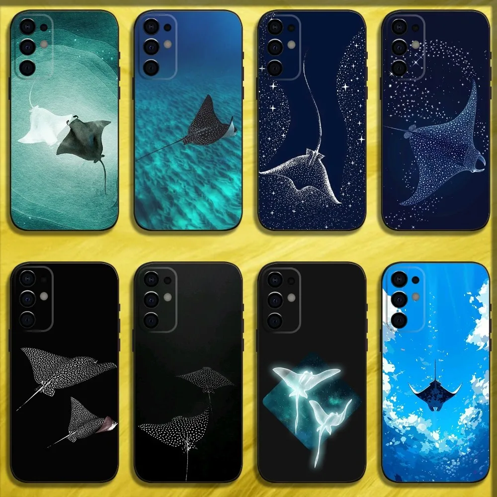 Ocean Sea Animal Manta Ray Phone Case For Samsung S24 S21 S22 S23 S30 Ultra S20 Plus Fe Lite Note 10 9 5G Black Soft Cover