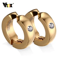 vnox no peircing men huggie earrings jewelry anti allergy stainless steel circle with aaa cz stone male boy ear clips gifts