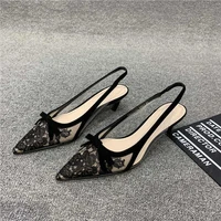 womens shoes in 2022 european goods with pointed shallow gauze lace sandals bow hollow shoes