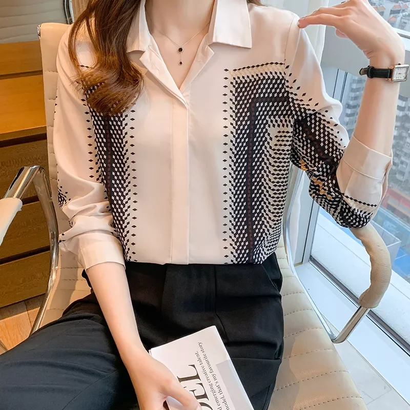 

Shirt Womens Tops Autumn Plaid Long Sleeve Silk Women Shirts