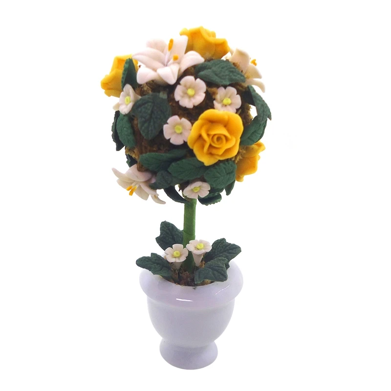 

1/12 Dolls House Miniature Clay Hydrangea Flower Model Simulation Potted Plants Flower Model for Dollhouse Decoration