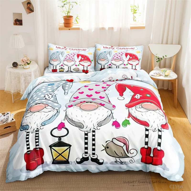 

3 Pc Duvet Cover Cute Cartoon Dwarf Christmas Series Bedding Set for Kids and Adults Single Double Queen 220x240 Room Decor Gift