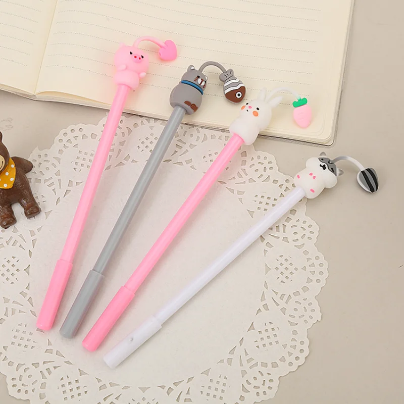 

20Pcs/lot Animal Style Gel Pen Cute Cartoon Cat Rabbit Shaped Pen Student Writing Office Stationary Supplies