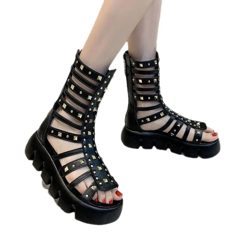 Platform Sandals Summer Shoes for Women High Rise Open Toe Sandals Short Boots Fashion Versatile Willow Nails Shoes Ladies 2023