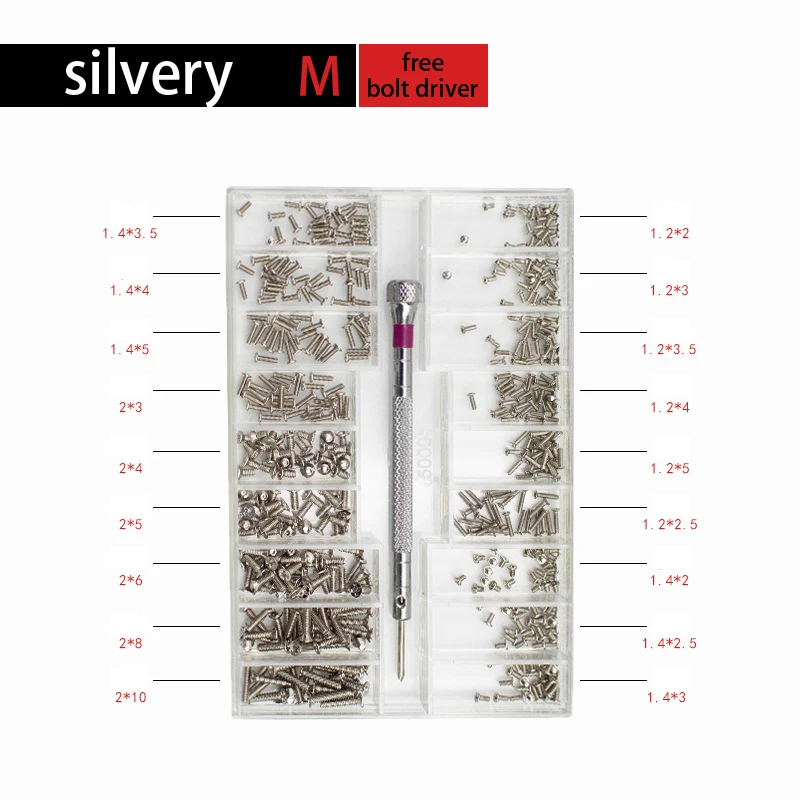 ≈500PCSWatch-repair tool watch back cover screw box watch maintenance stainless steel screw cross Small screw eyeglass screw