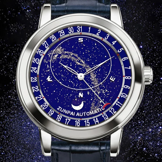 

Мужские водонепроницаемые часы ZUNPAI с вращающимся циферблатом Гипсофилы, модные автоматические механические мужские наручные часы с ремеш...