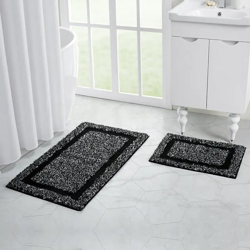

Hotel 2-Piece Microfiber Bath Rug Set, Black/White